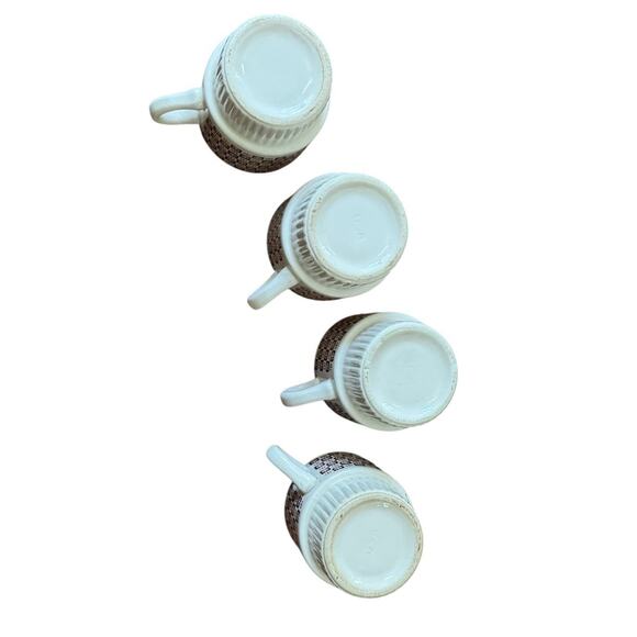 MCM Brown Checkered Daisy VTG 4 Stackable Mugs USA Made McCoy (?) READ NOTE - Picture 4 of 8